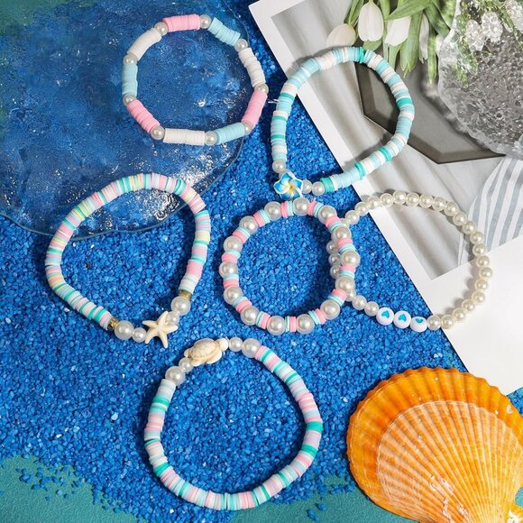 Charming 6PCS Stretchable Clay Bead Bracelets for Women - Preppy Evil Eye Set - Picture 4 of 7